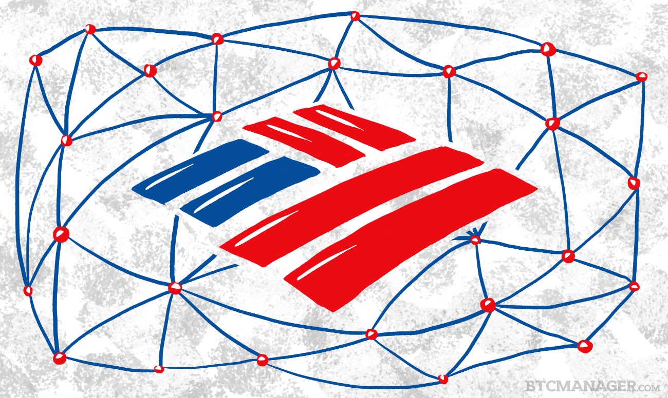Bank of America logo sorrounded by blockchain