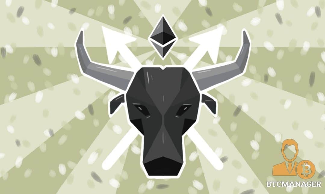 Ethereum bull under the ethereum diamond logo.