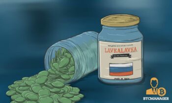 Blue hazy background. Spilled pill bottle that says lavkalavka
