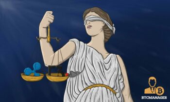 Lady justice holding the scales with Ripple and R3, weighing up their claims against each other regarding a Ripple contract now worth billions
