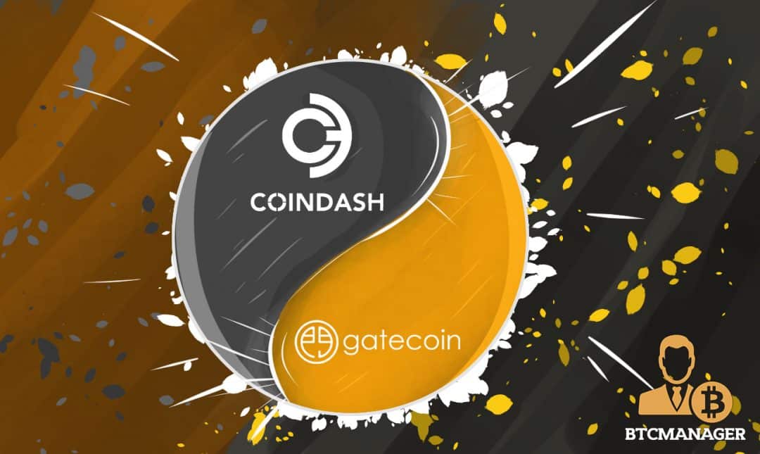 A ying-yang symbol is shown displaying both the logo's of CoinDash and CoinGate as they announce a partnership