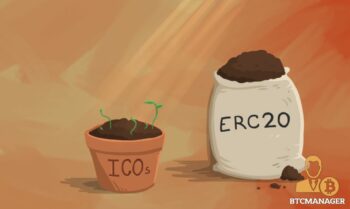 A bag of soil has 'ERC20' written on it while a plant pot with a growing plant has ICOs written on it, how Ethereum ERC20 standard has become a basis for most ICOs