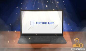 The Top ICO List logo is visible on a laptop screen as the ICO rating site launches
