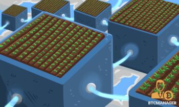 Blue blockchain blocks full of farming foods