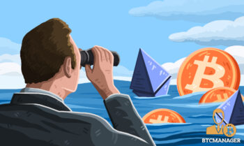Man looking at Ether and Bitcoin sit in the water