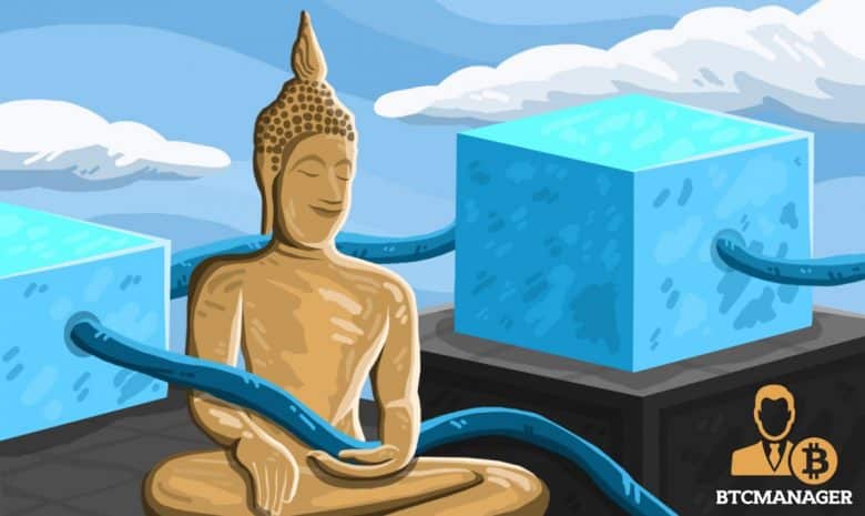 Thai statue blue blockchain sky