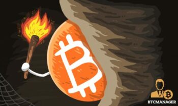 Bitcoin Hiding in a cave with a torch
