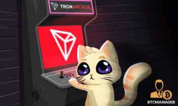 Cute kitty playing a tron arcade game
