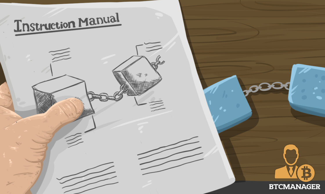 Instruction Manual Document with Blockchain on the Table