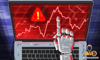 robot hand touching a red computer screen