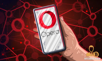 man holds opera browser phone in hand
