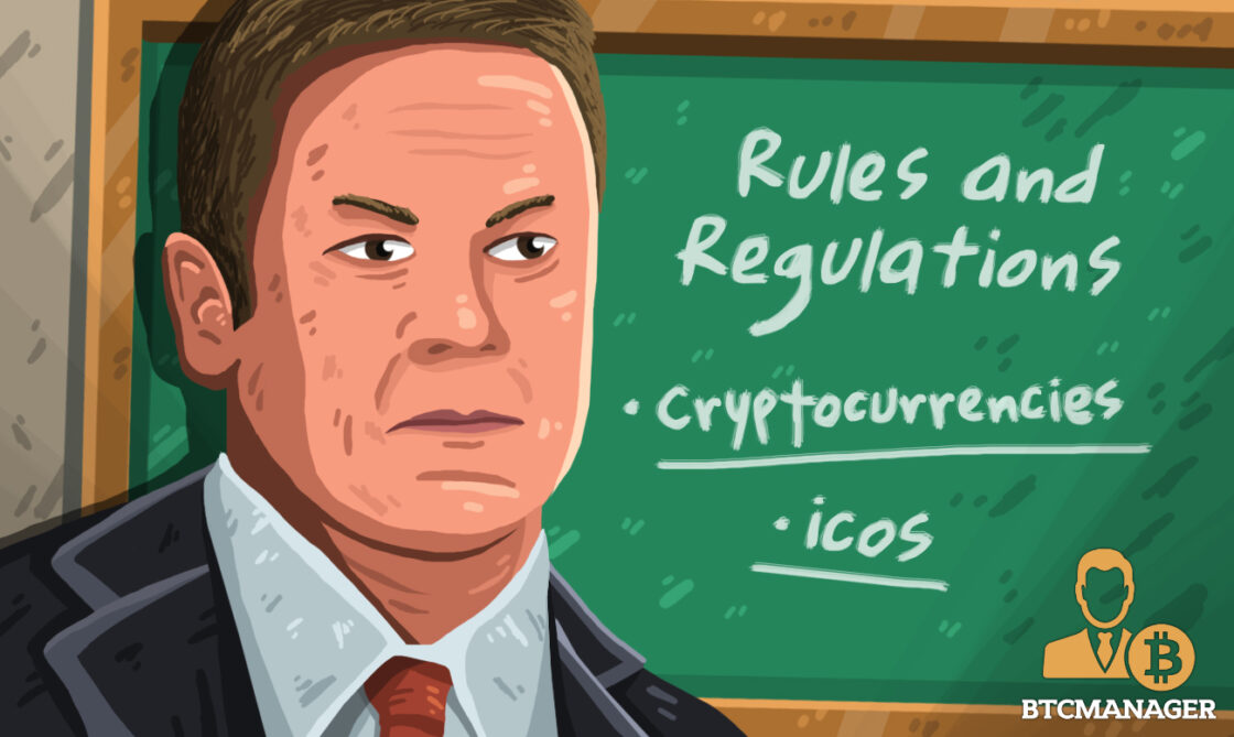 Cryptocurrency regulations written on a greendboard