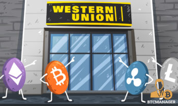 Cryptocurrencies Standing in Front of Western Union Building