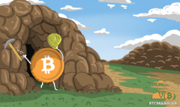 Mining Crypto Bitcoin Pickaxe Mountain Rocks Blue Brown