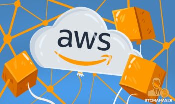 AWS Cloud Surrounded by Orange Blockchains