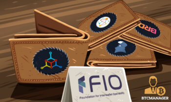 Pile of Wallets Sitting Next to FIO Banner