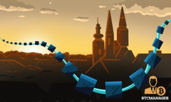 Zagreb Skyline with Blockchains Flying through
