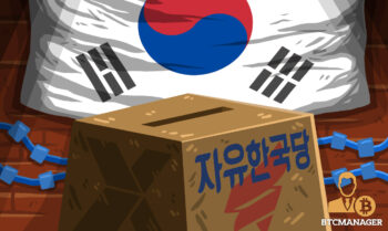 South Korean Flag Hanging above a Ballot Box