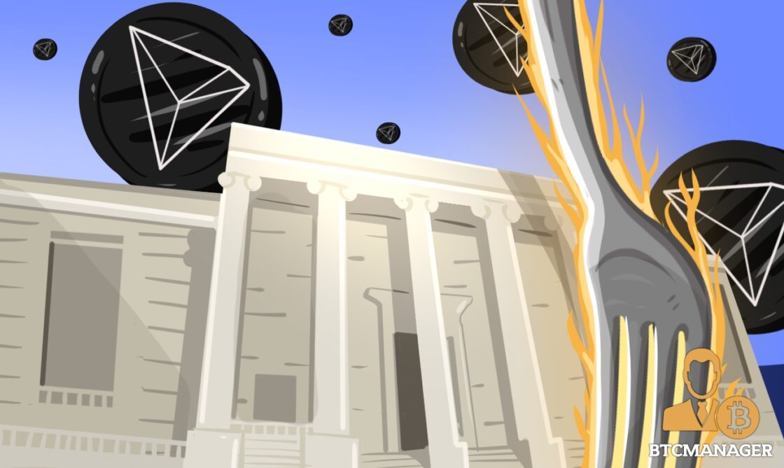 TRON Tokens Surrounding a White Marble Building