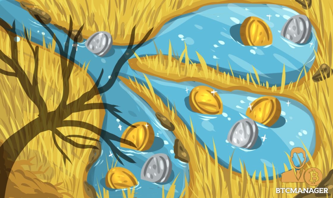 Coins Floating in a River Surrounded by Wheat Fields