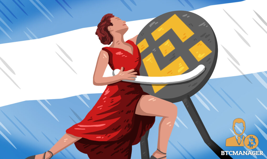 Woman Dancing with a Binance Token and an Argentinian Flag