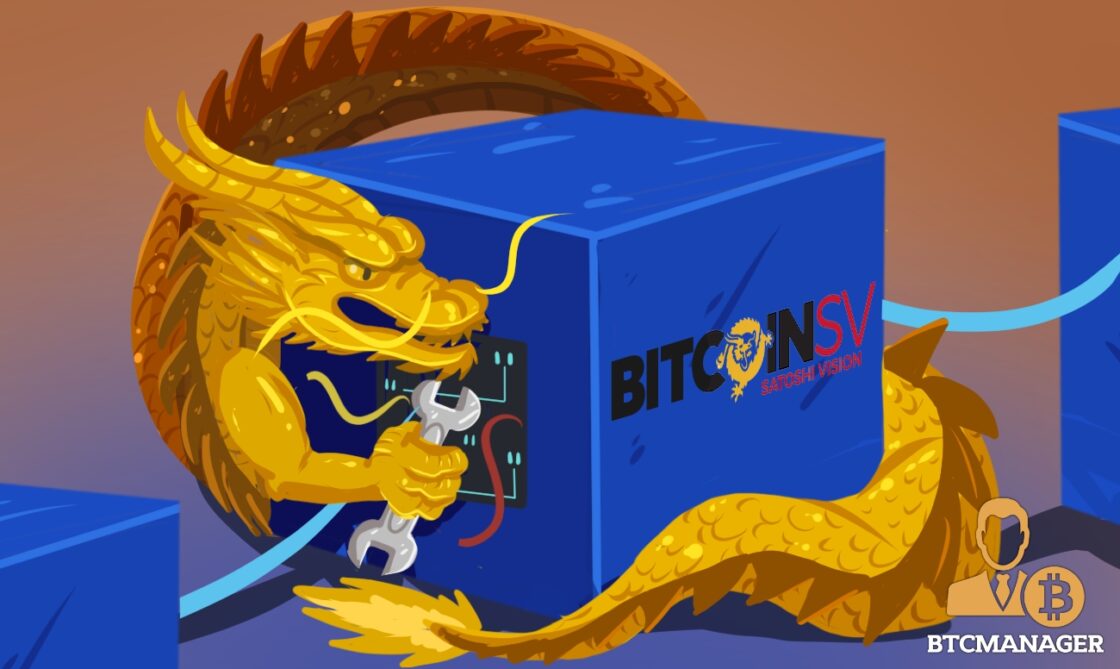 Golden Dragon Wrapped around a Bitcoin SV Block