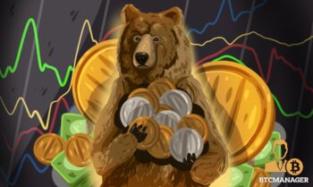 Bear Holding a Stack of Cryptocurrencies
