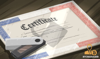 Ledger S Nano Sitting on top of a Certificate
