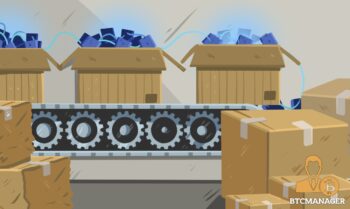Supply Chain Blockchain Machine Boxes Factory Brown Blue