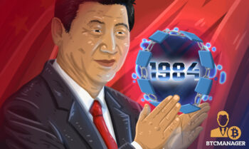 Xi Holding a Blockchain Orb of 1984