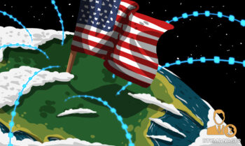 United States Global Blockchain Earth Cryptocurrency Flag Red White Blue