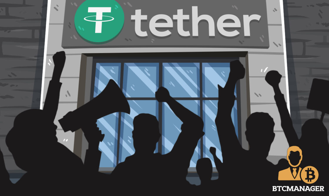 Tether Store Front with Large Crowd in Front