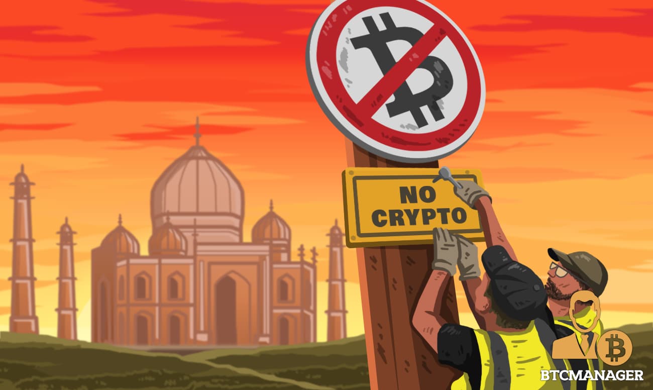 Construction Workers Pitching up a Sign that Says No Crypto