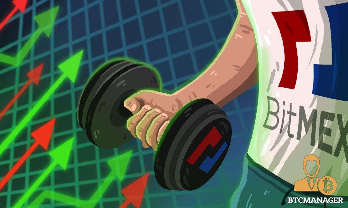 Arm Curling a Barbell with BitMEX Logo