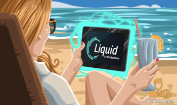 Woman on a Beach looking at Blockstream Liquid