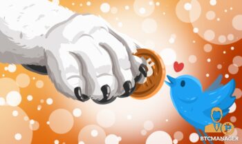 Lion Paw Passing a Bitcoin to a Twitter Bird
