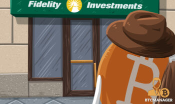 Bitcoin Walking towards a Fidelity Investments Door