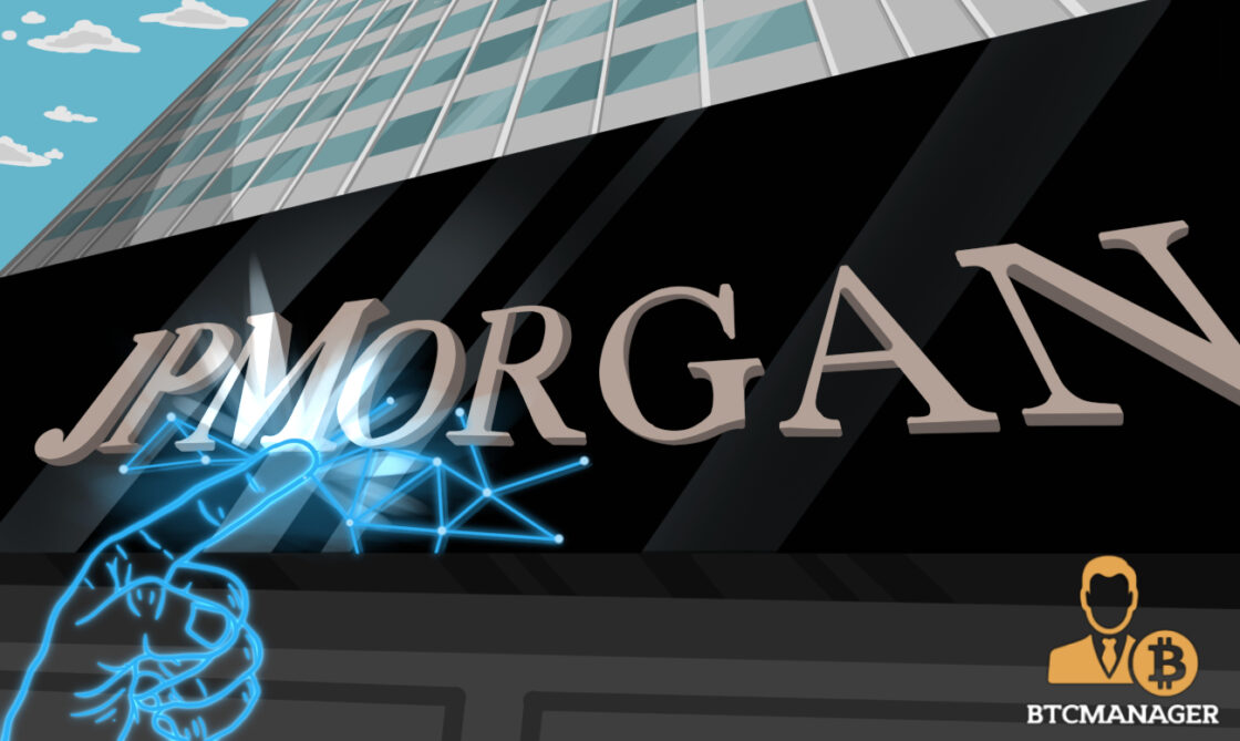 JP Morgan building with blockchain