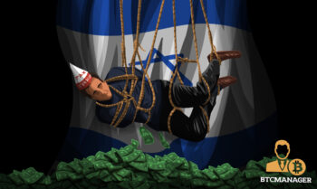 Man Hanging by Ropes with an Israeli Flag Behind him