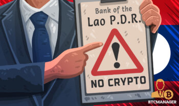 Lao P.D.K notice NO CRYPTO pointing finger warning