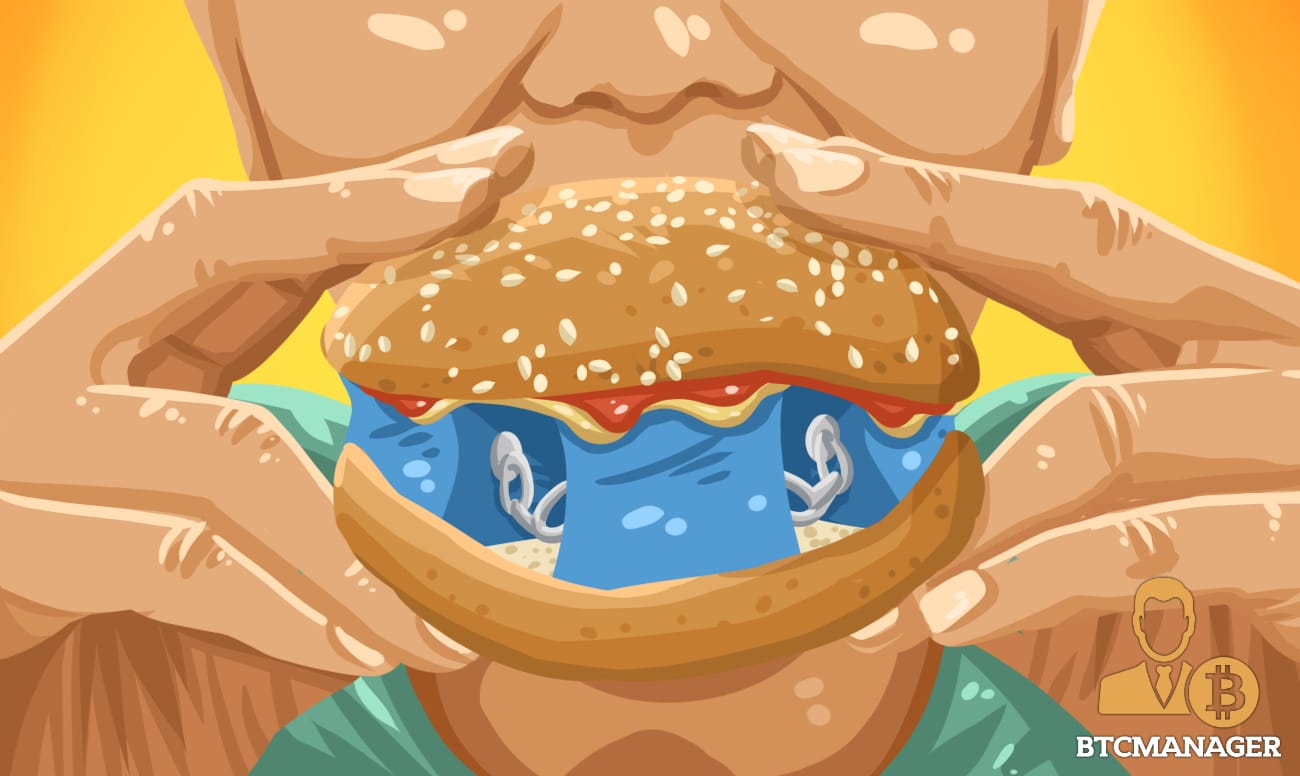 Eating a delicious blockchain burger blue