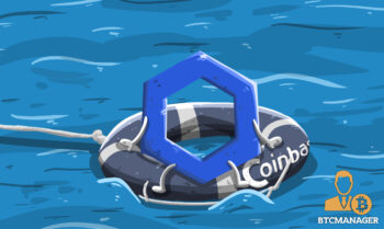 Chainlink sitting on a floating Coinbase Pro ring in the sea blue