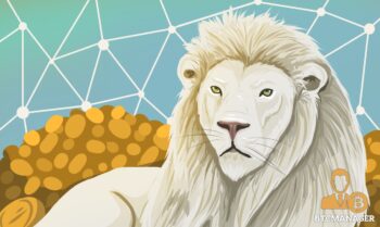 White Lion Sitting on a Pile of Gold Coins