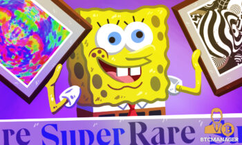 SpongeBob Holding Two Pieces of CryptoArt