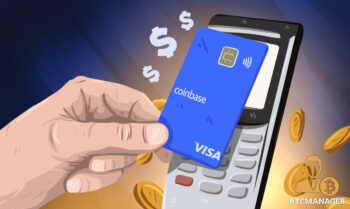 Hand Pressing Coinbase Card to Payments Device