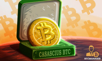 Casacius BTC Coin in a Green Box