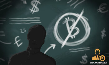 Silhouette with Bitcoin Struck through on a Chalkboard
