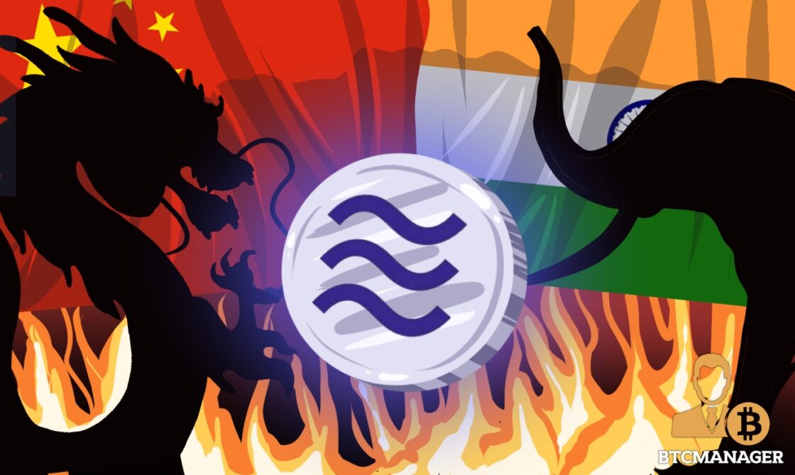 Indian Elephant and Chinese Dragon Both Looking to a Libra Coin
