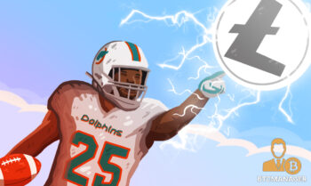 Miami Dolphin football player reaching for Litecoin