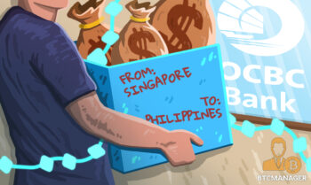 A man carrying remitance payments in a blockchain blockch dollar bags from singapore to philippines